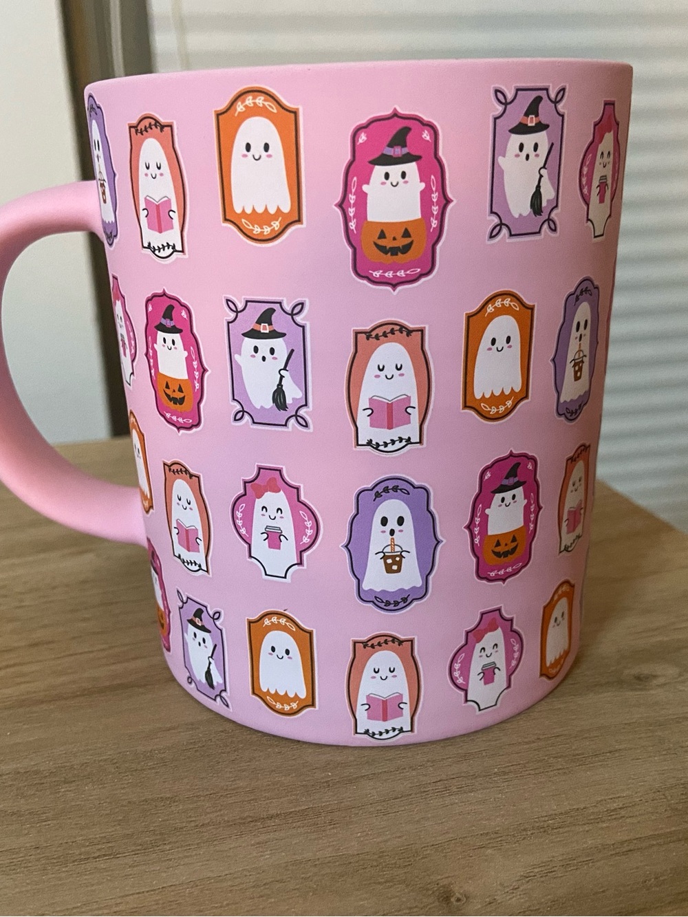 Pink Ceramic Pet Bowl with Ghost Pattern